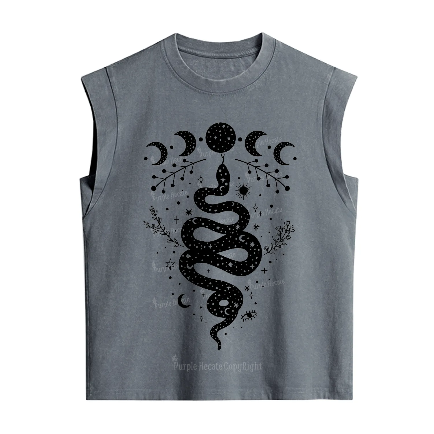 Purplehecate Snake And Moon Phase Comfort Vintage Washed Tank