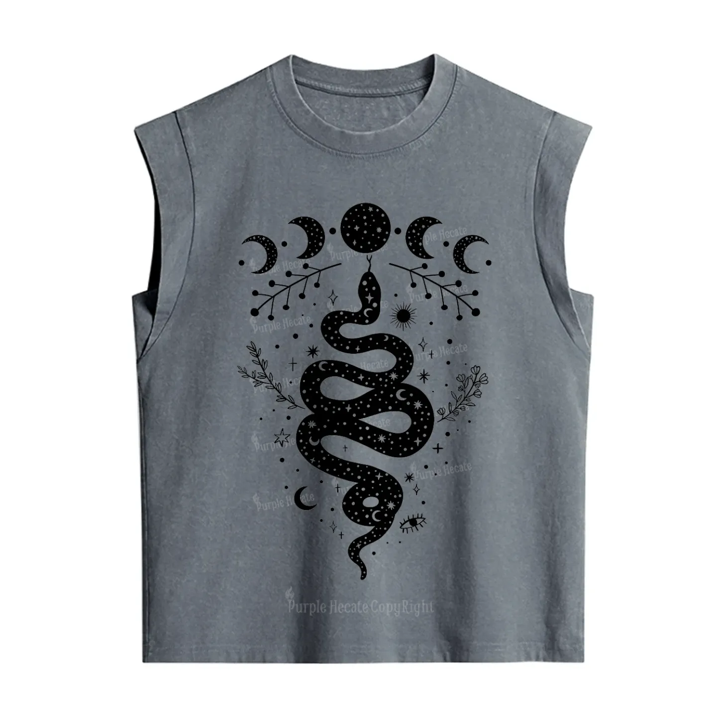 Purplehecate Snake And Moon Phase Comfort Vintage Washed Tank