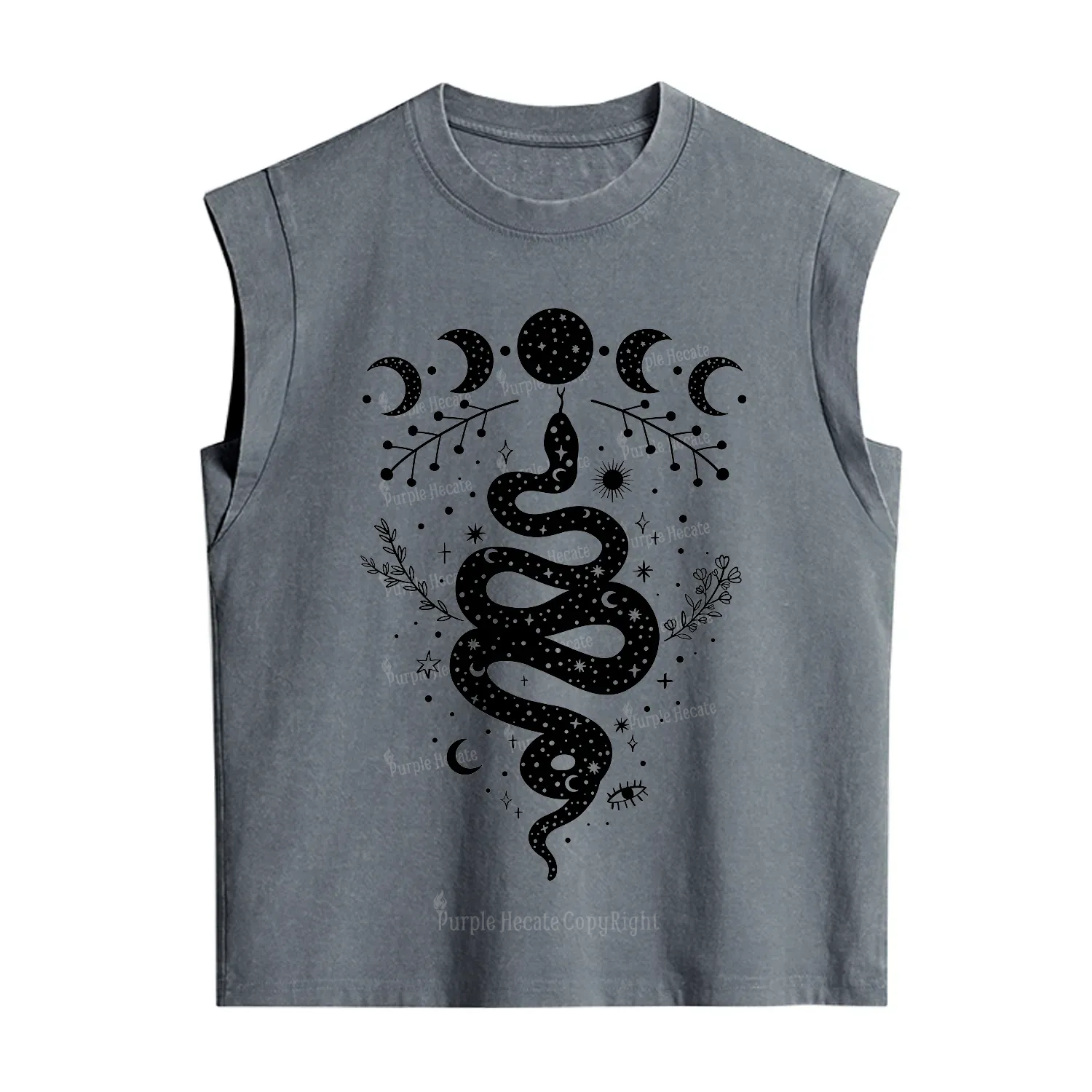Purplehecate Snake And Moon Phase Comfort Vintage Washed Tank