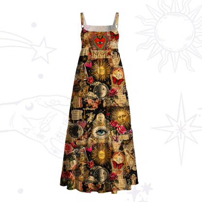 Purplehecate Vintage Celestial Witch Moon Collage Wide Straps Maxi Dress