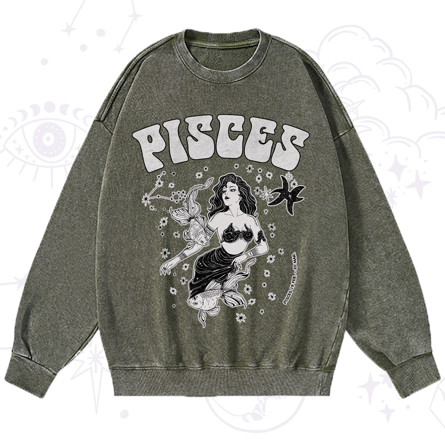 Purplehecate Pisces Zodiac Glyphs Washed Sweatshirt