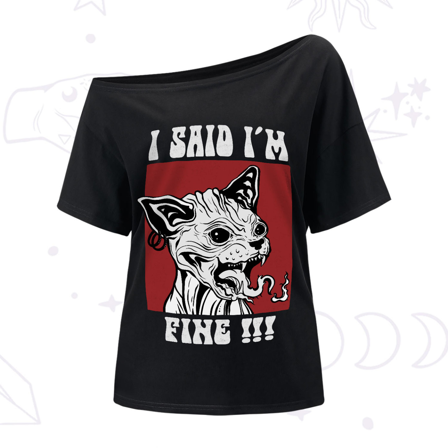 Purplehecate Angry Cat One-Shoulder T-Shirt