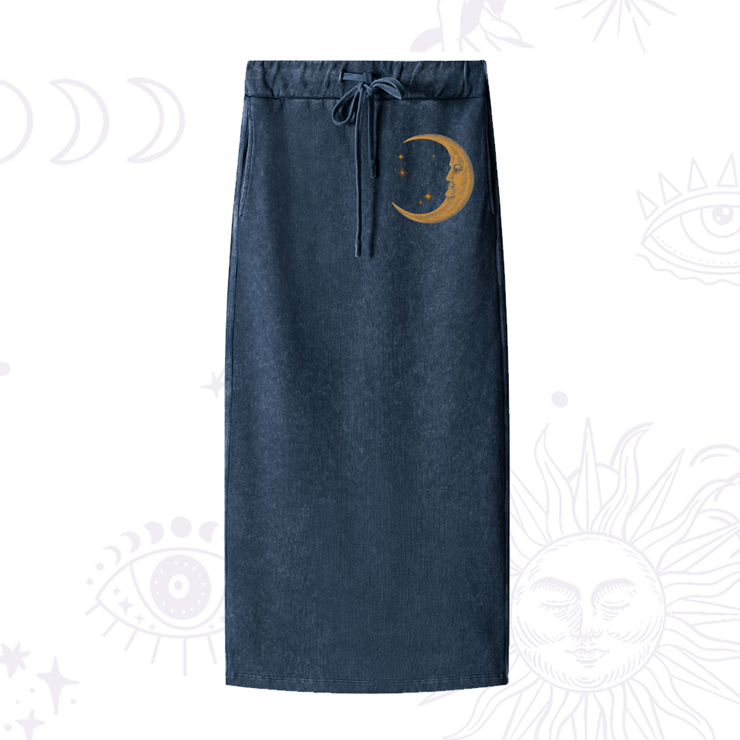 Purplehecate Celestial Moon Washed Drawstring Long Skirt