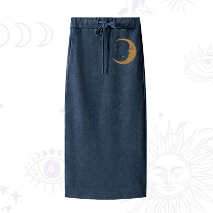 Purplehecate Celestial Moon Washed Drawstring Long Skirt