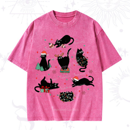 Purplehecate Christmas Cat Mom Holiday Washed T-Shirt