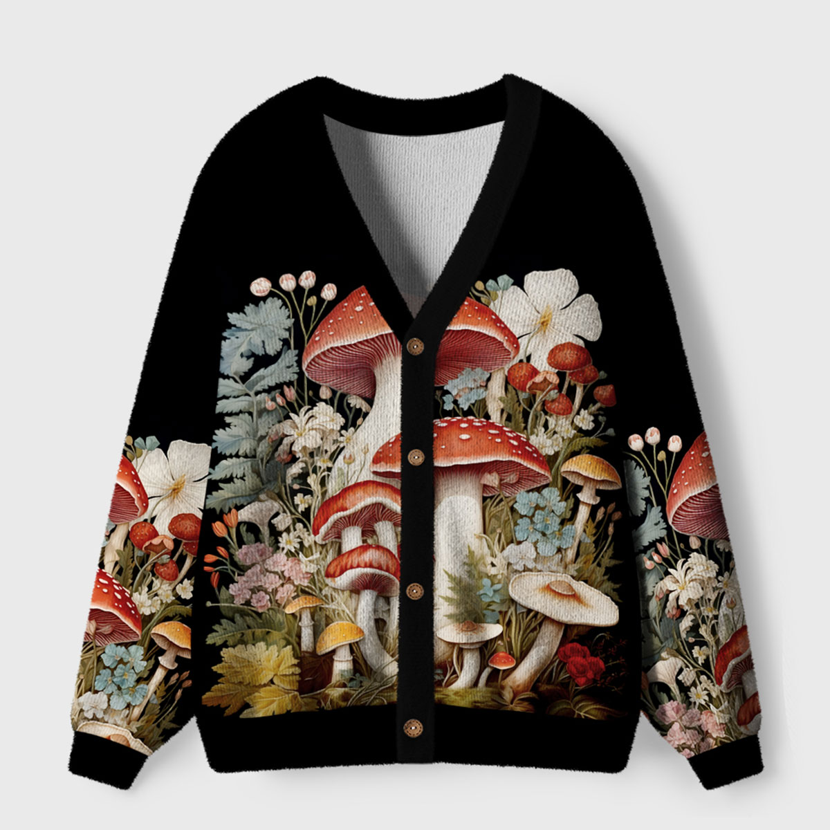 Purplehecate Whimsical Mushroom and Floral Ugly Cardigan Sweaters