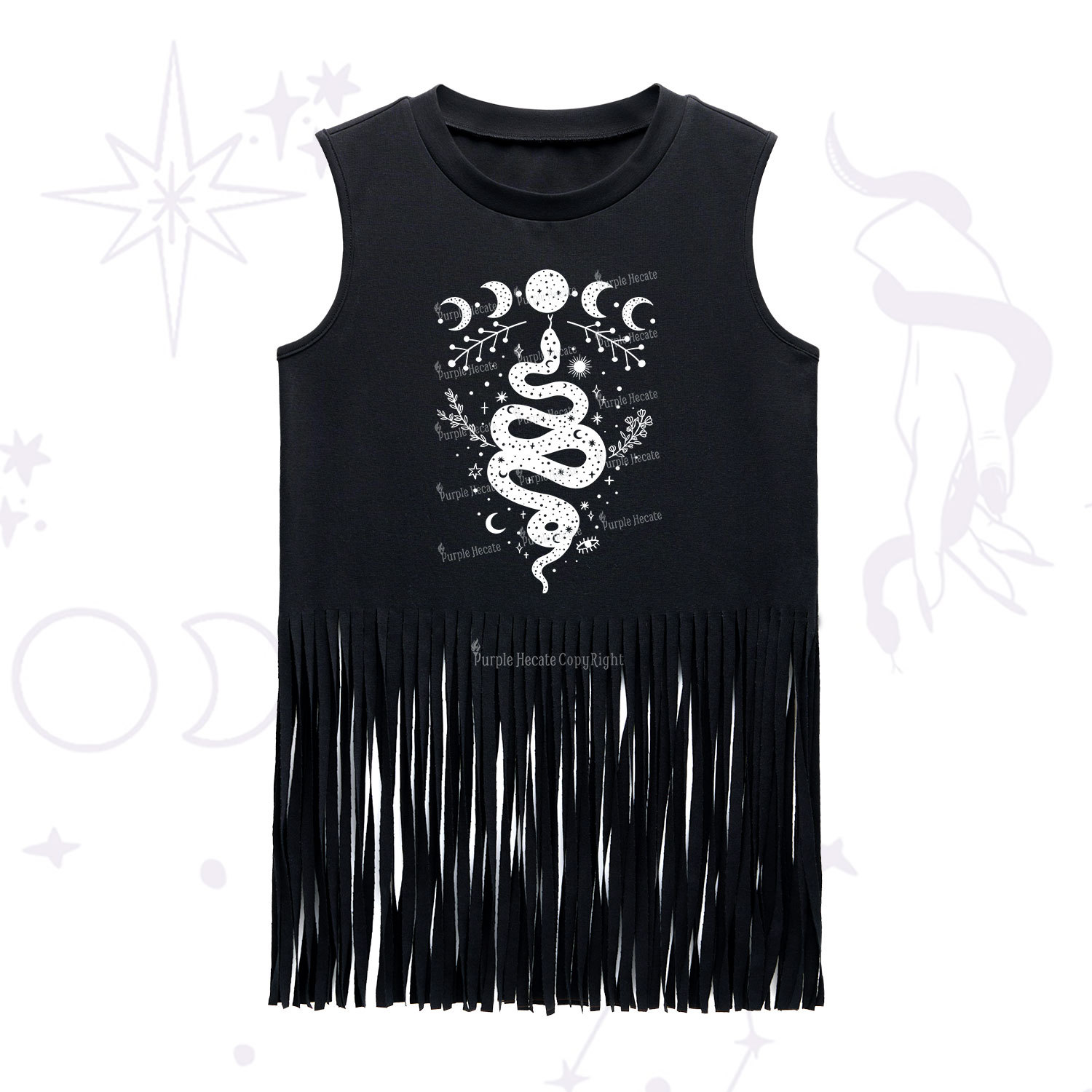 Purplehecate Snake And Moon Phase Comfort Fringe Tank Top