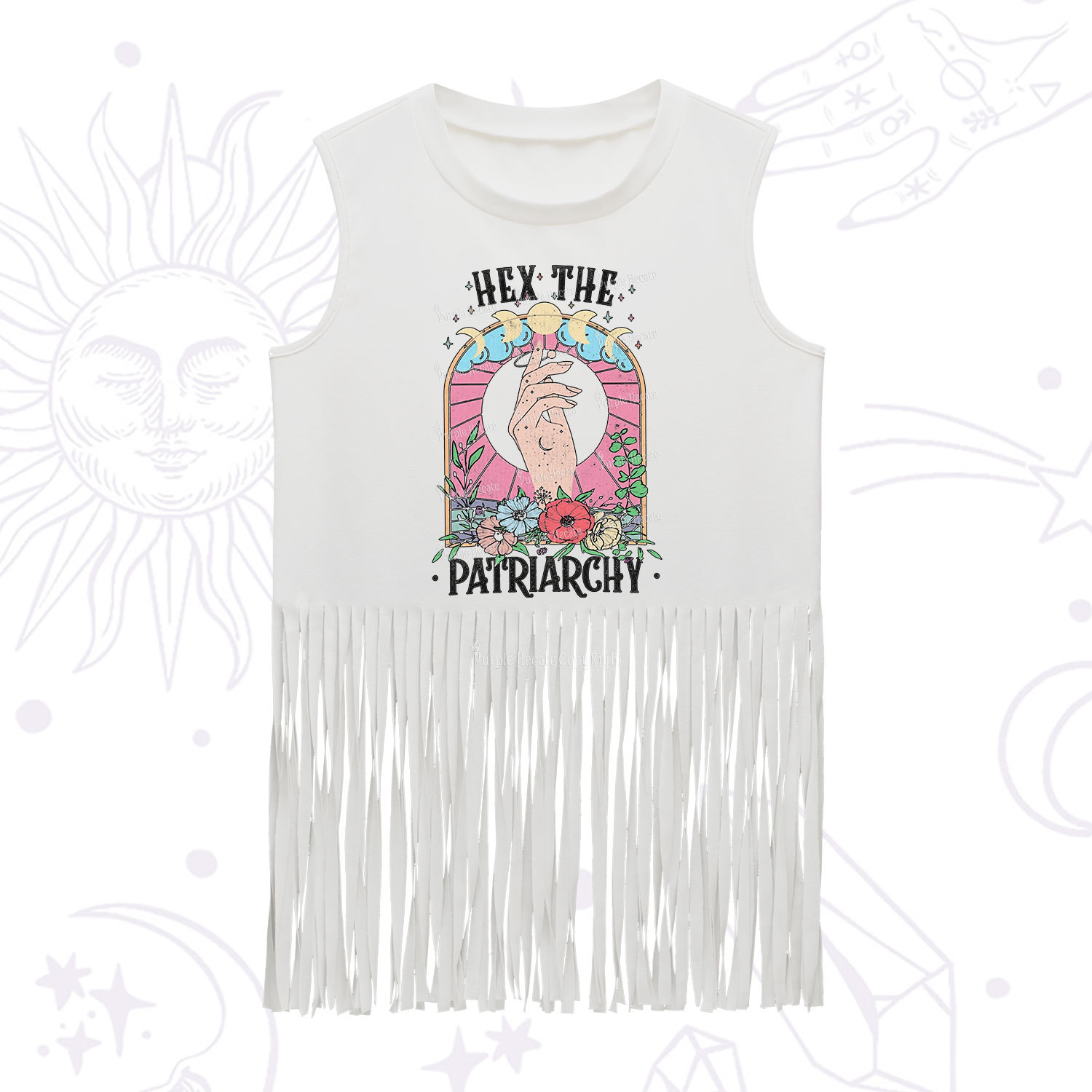 Purplehecate Hex The Patriarchy Fringe Tank Top