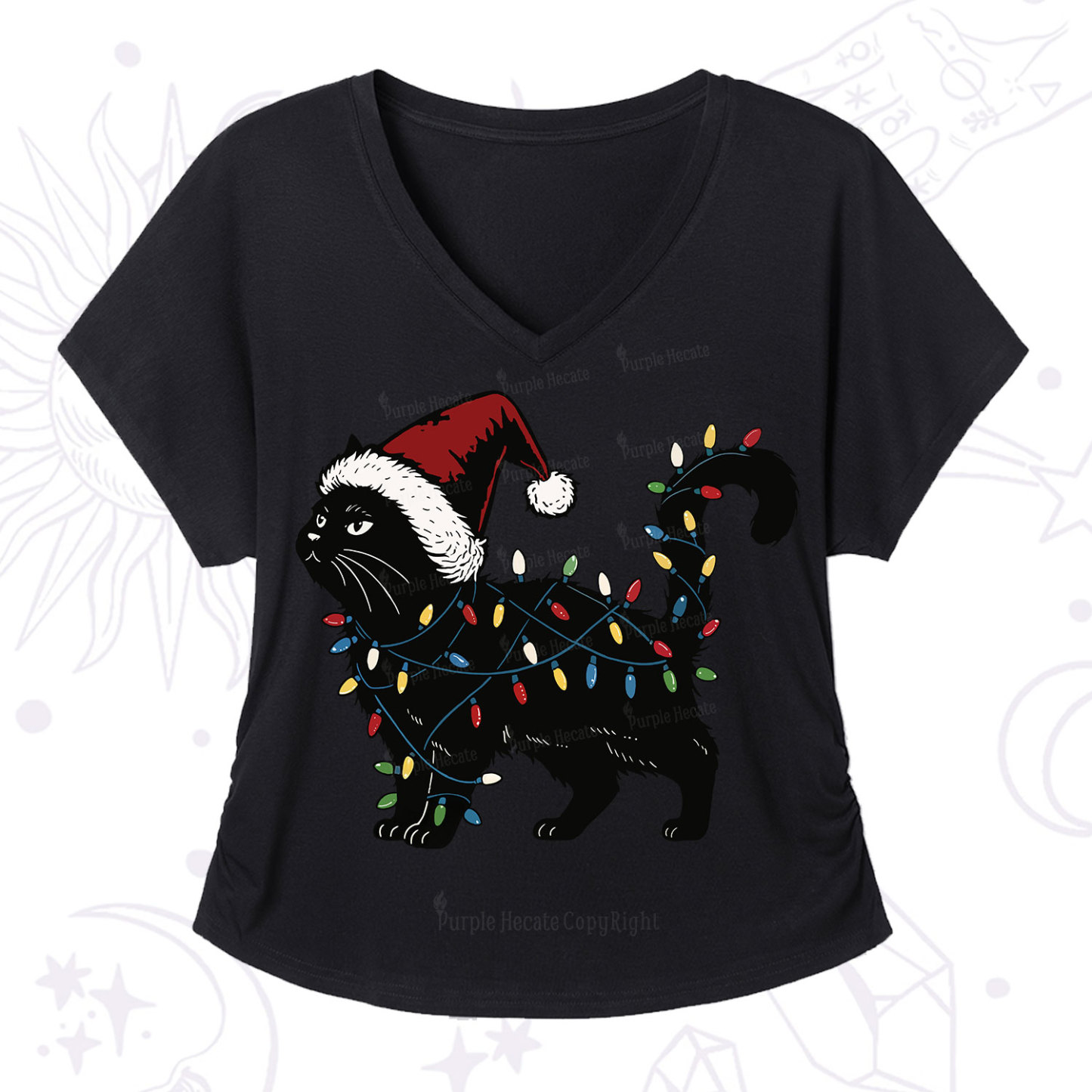 Purplehecate Cute Cat Christmas V-Neck T-Shirt