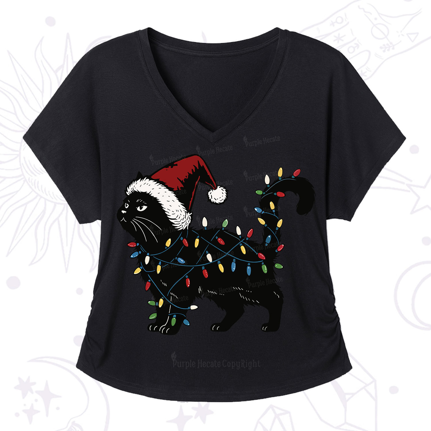 Purplehecate Cute Cat Christmas V-Neck T-Shirt
