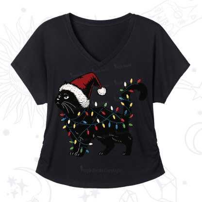 Purplehecate Cute Cat Christmas V-Neck T-Shirt