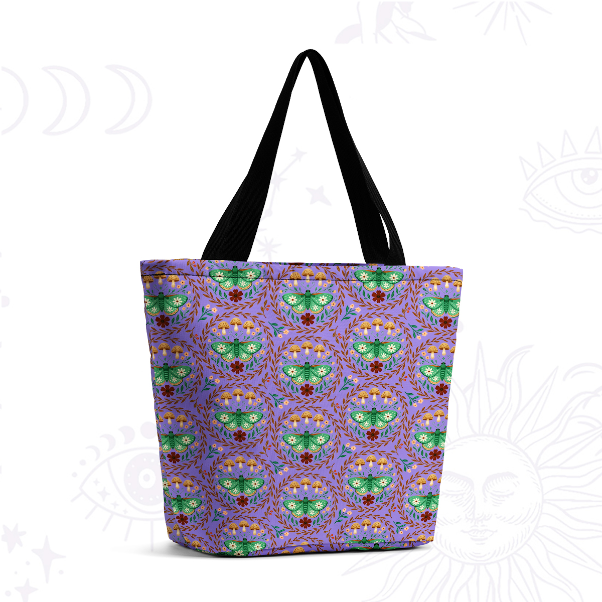 Purplehecate Moth and Mushroom Casual Tote Bag