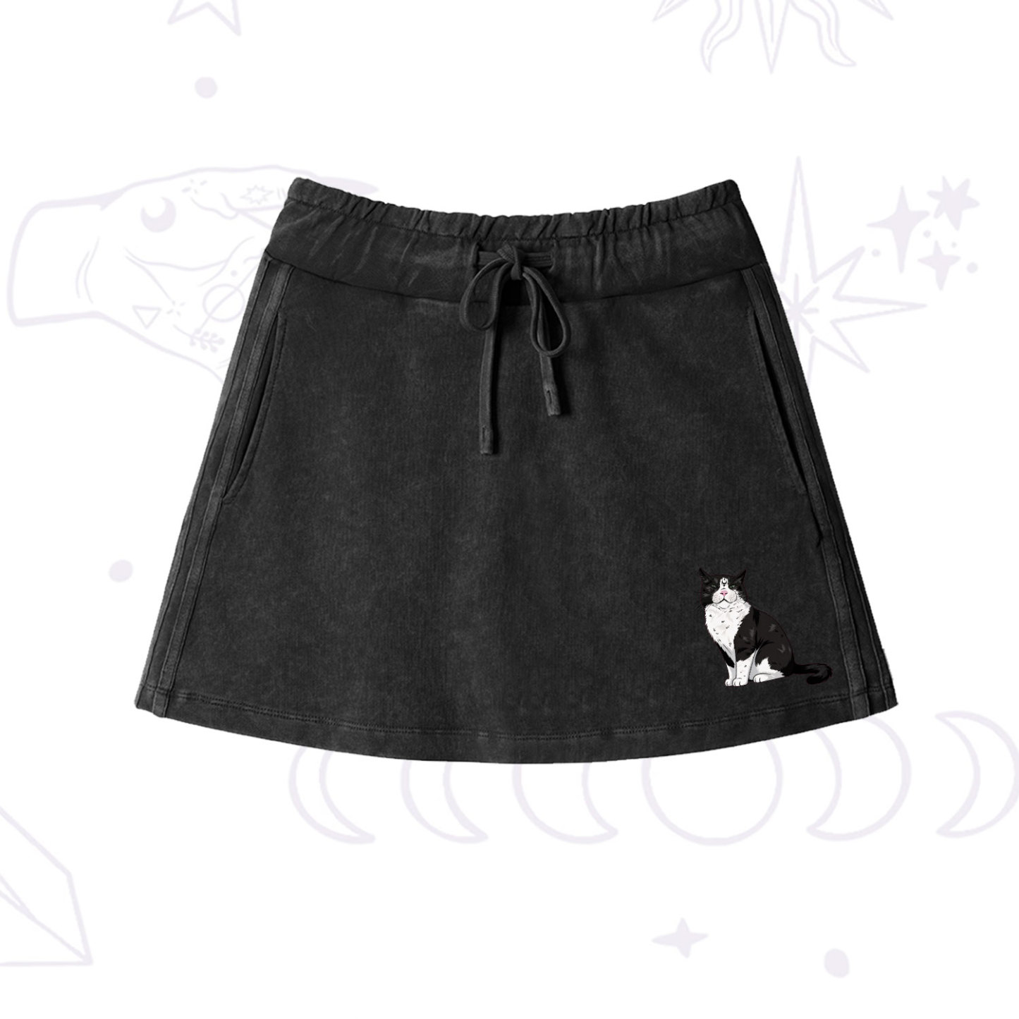 Purplehecate Sorry I Can't Go I'm an Indoor Cat Washed Drawstring Mini Skirt