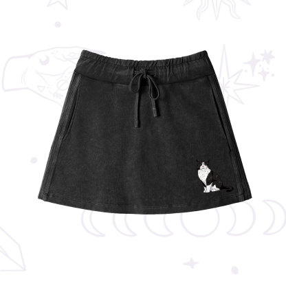 Purplehecate Sorry I Can't Go I'm an Indoor Cat Washed Drawstring Mini Skirt