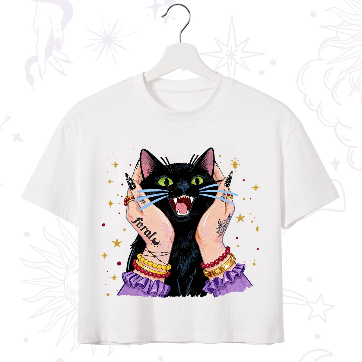 Purplehecate Feral Cat Magic Crop T-Shirt