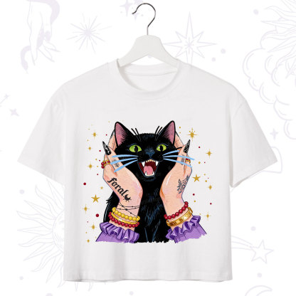 Purplehecate Feral Cat Magic Crop T-Shirt