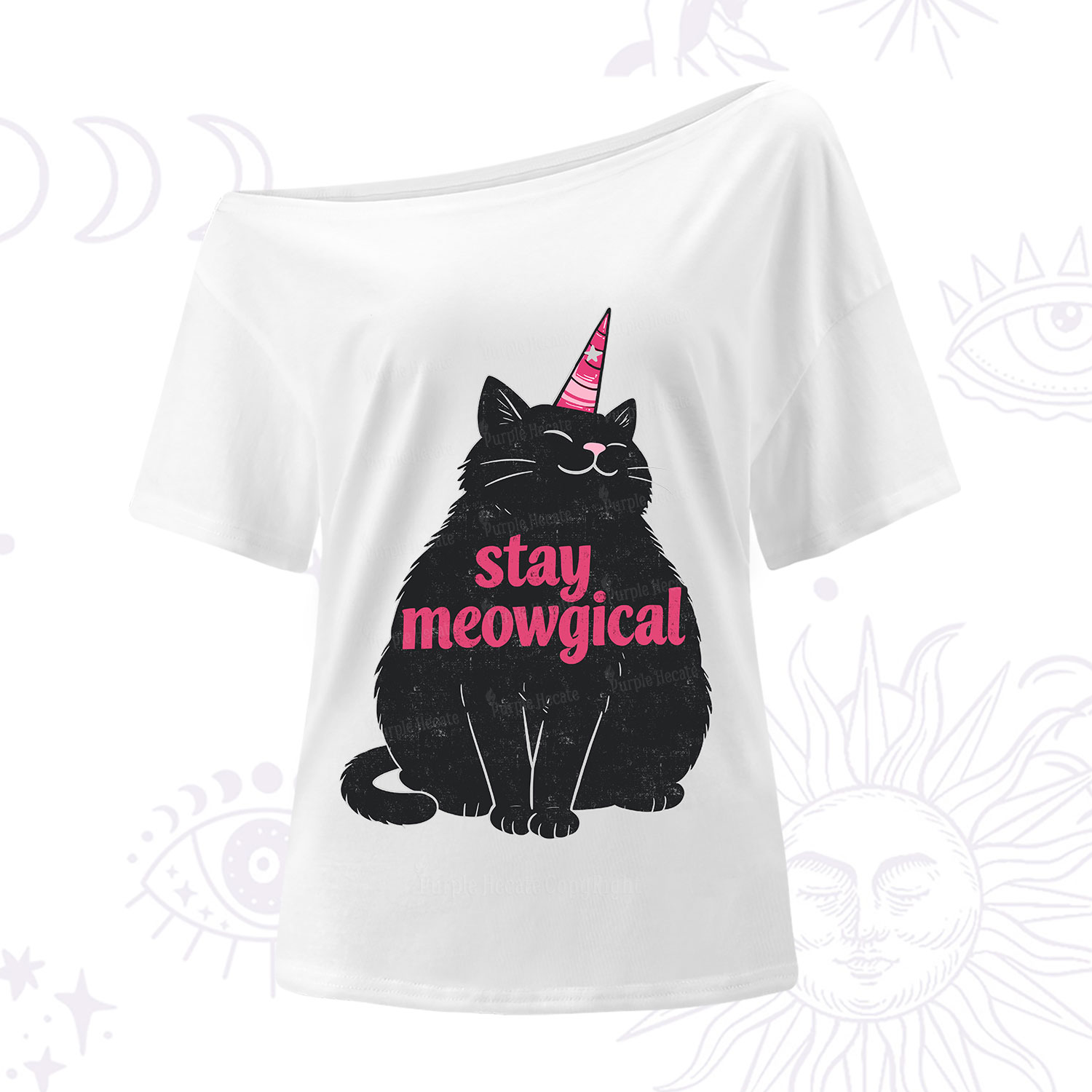 Purplehecate Stay Meowgical One Shoulder T-Shirt