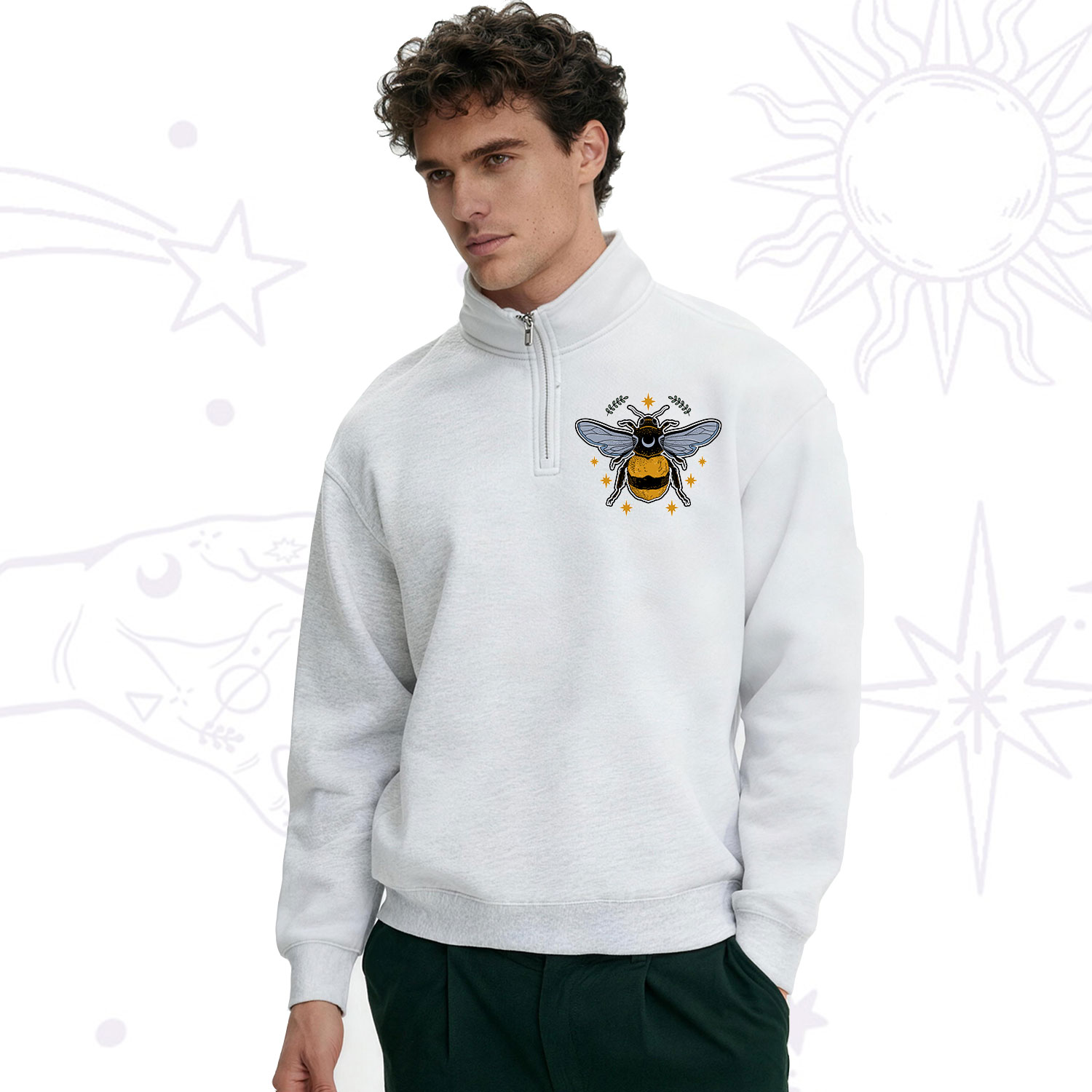 Purplehecate Phases of the Moon Bee Zip Fleece Sweatshirt