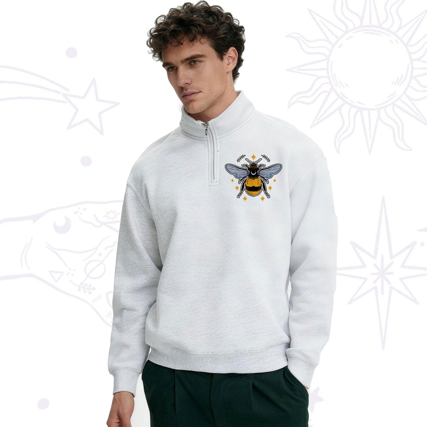 Purplehecate Phases of the Moon Bee Zip Fleece Sweatshirt