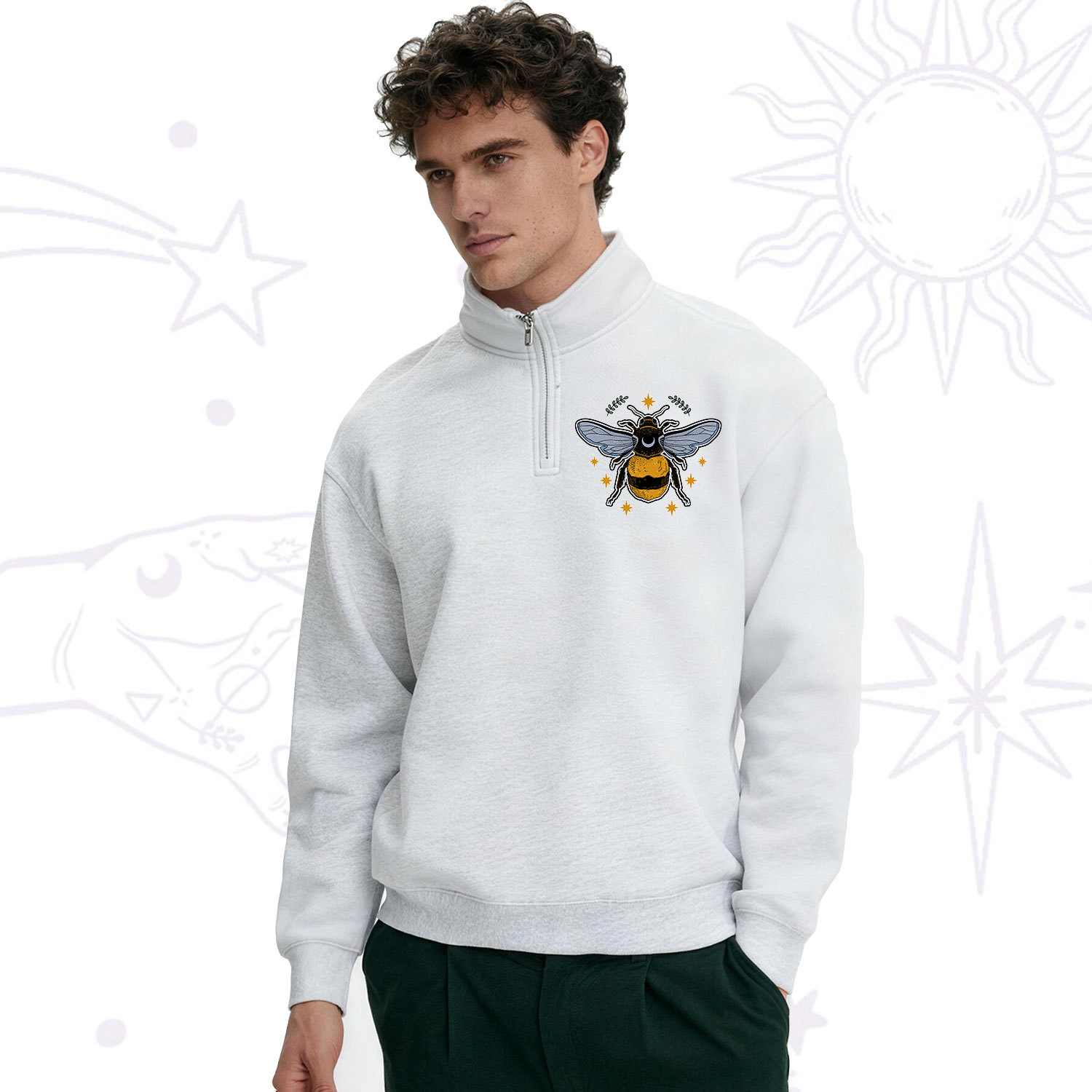 Purplehecate Phases of the Moon Bee Zip Fleece Sweatshirt