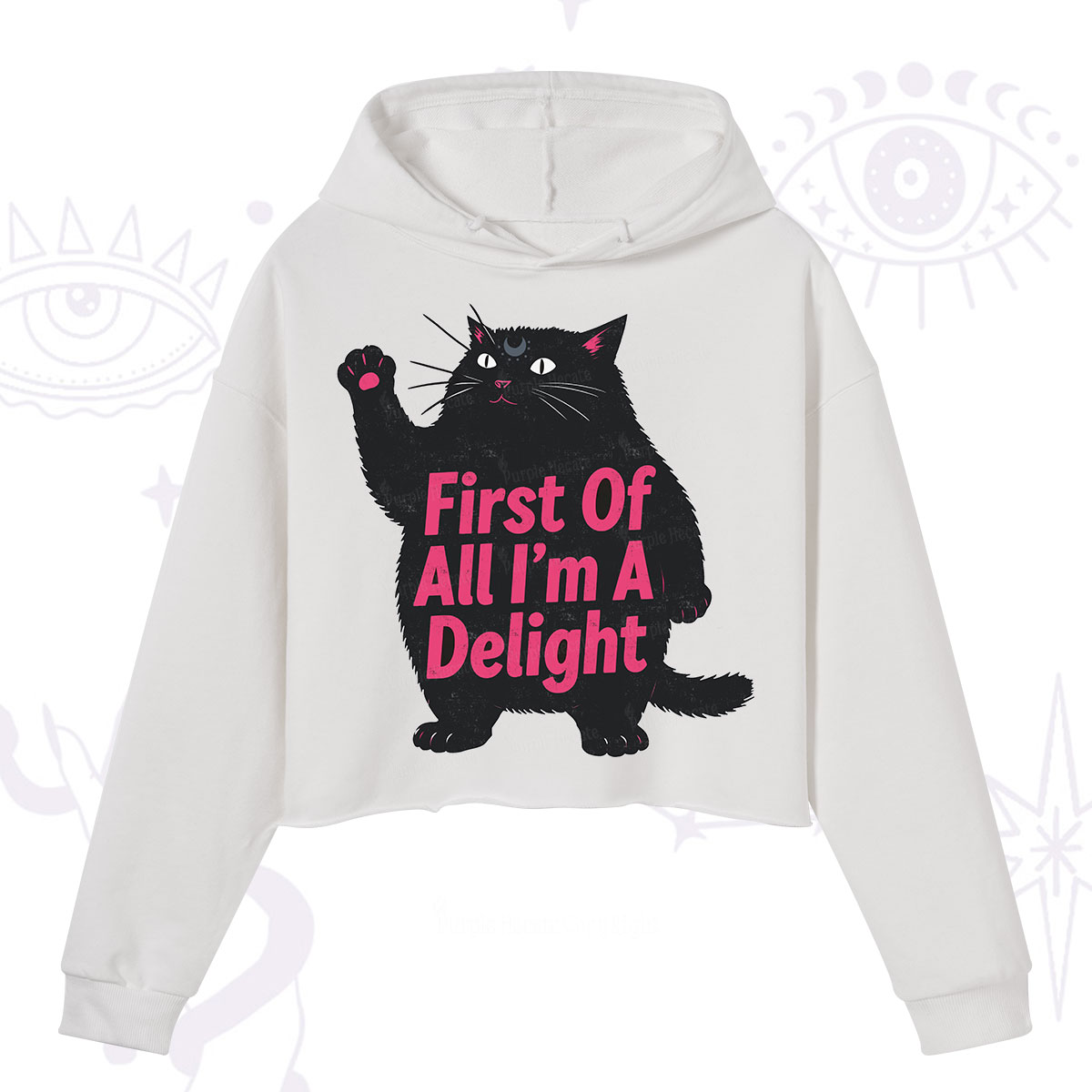 Purplehecate First Of All I'm A Delight Cat Crop Hoodie