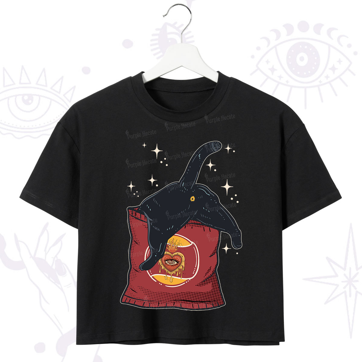 Purplehecate Curious Witch Cat Crop T-Shirt