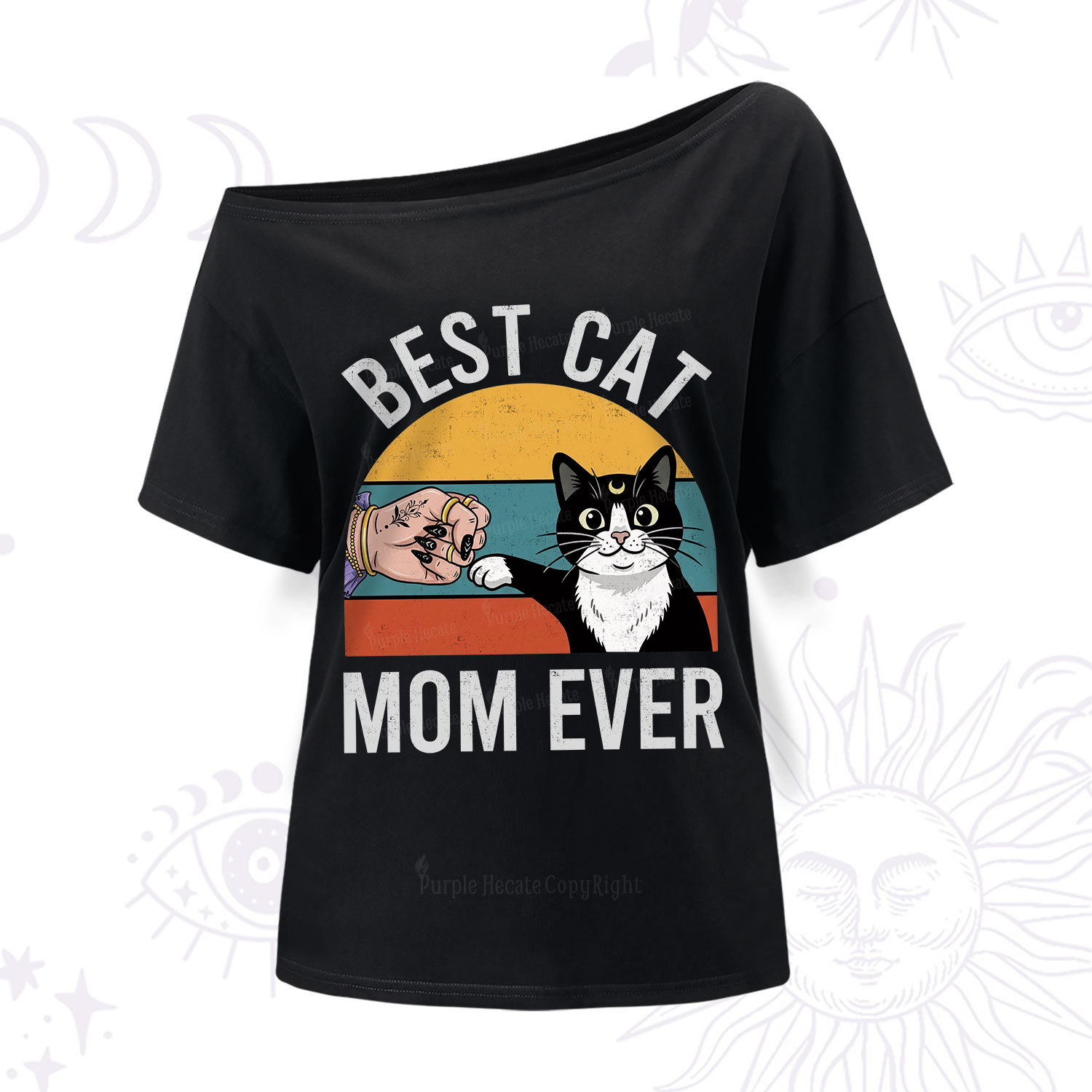Purplehecate Best Cat Mom Ever One Shoulder T-Shir