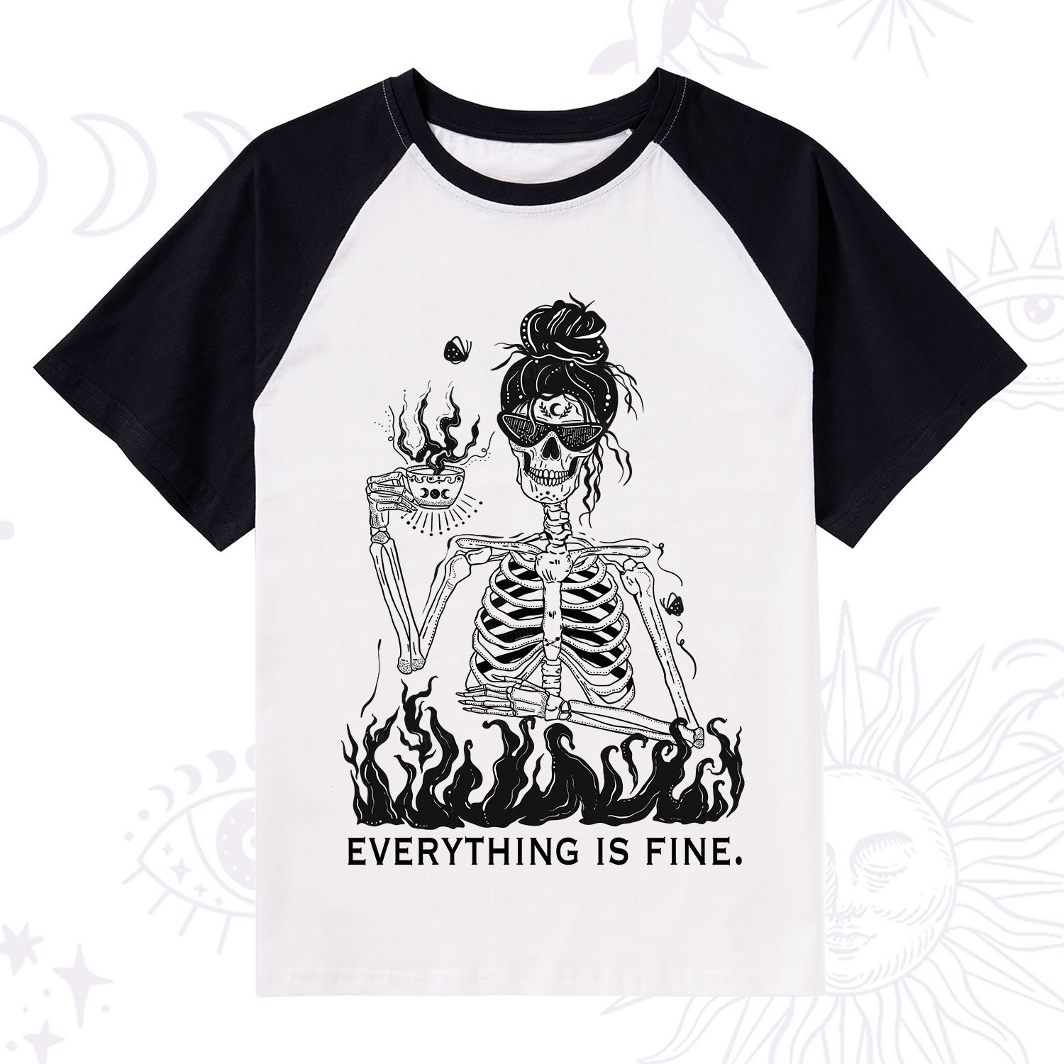 Purplehecate Everything Is Fine Raglan Short Sleeve T‑Shirt