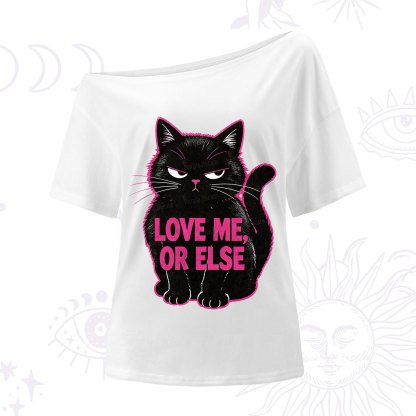Purplehecate Grumpy Black Cat Love Me or Else One Shoulder T-Shirt