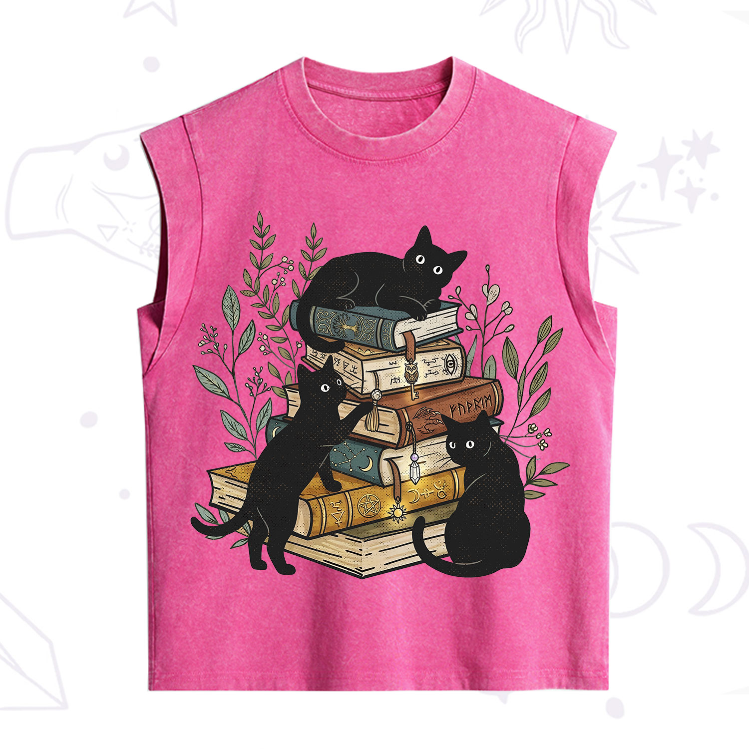 Purplehecate Enchanted Library Three Black Cats Vintage Washed Tank