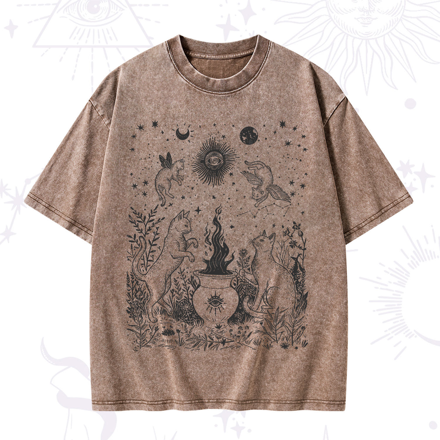 Purplehecate Midnight Meowgic Moon Ritual Washed T-Shirt