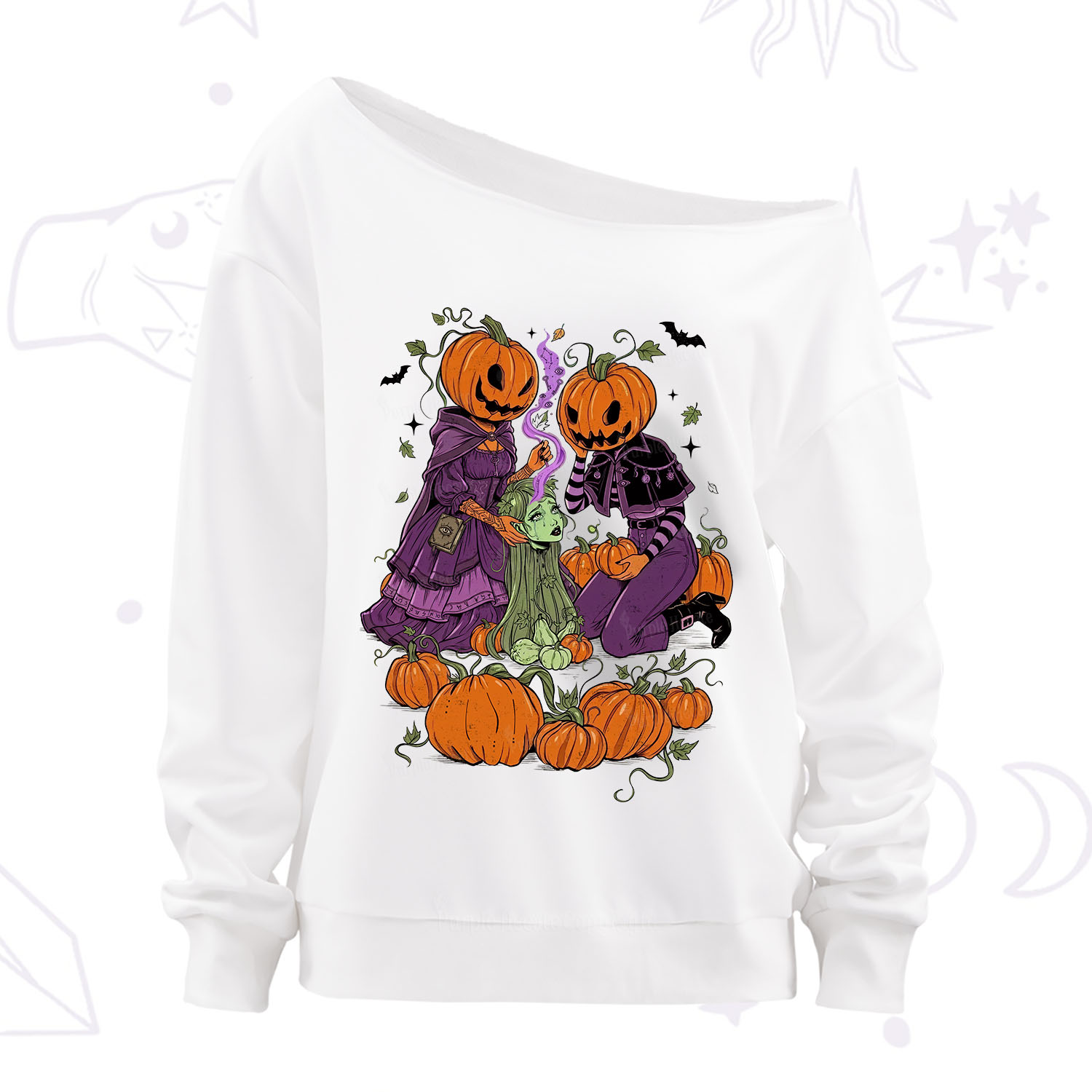 Purplehecate Spooky Witch Pumpkin Patch Off The Shoulder Sweatshirt