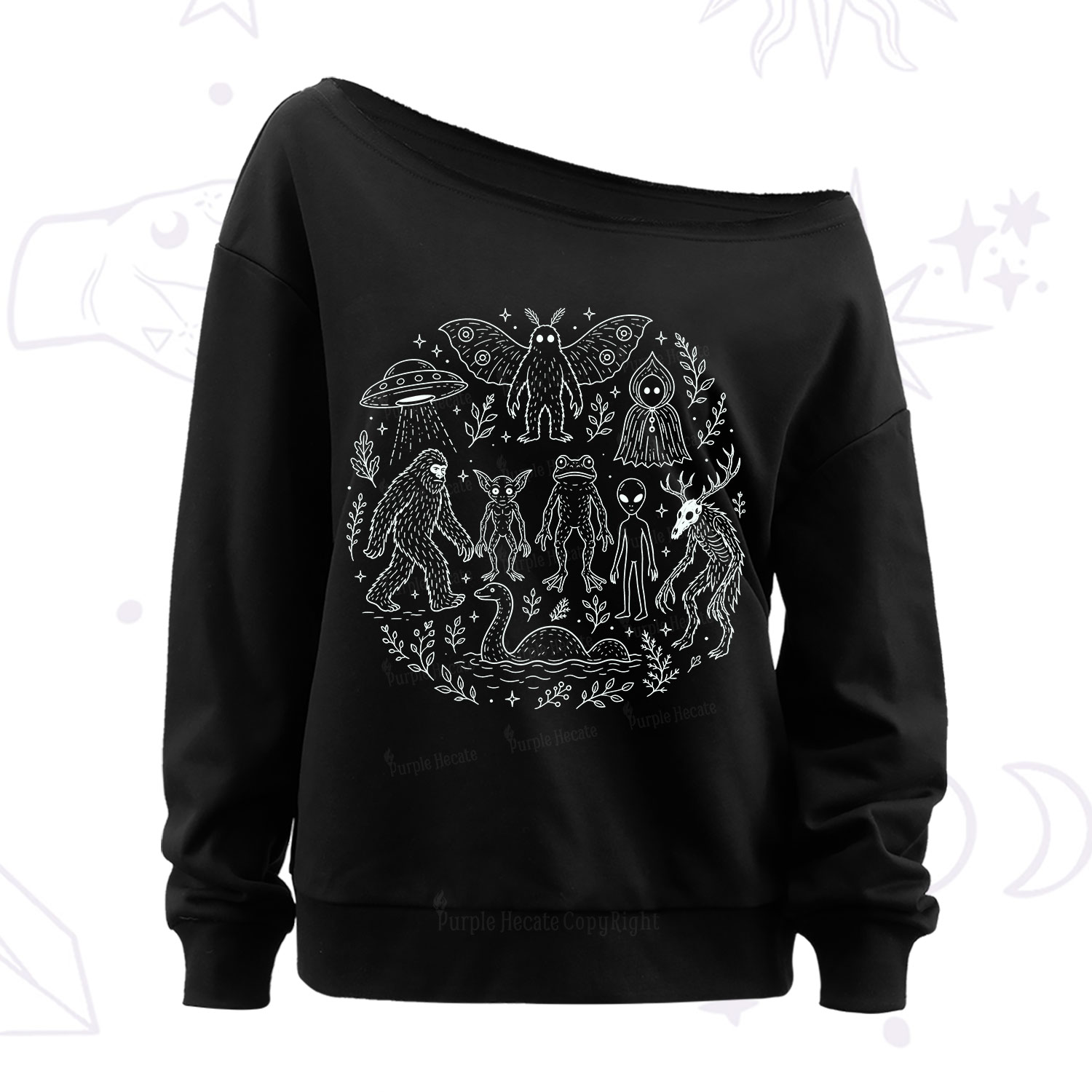 Purplehecate Respect the Locals Cryptid Off The Shoulder Sweatshirt