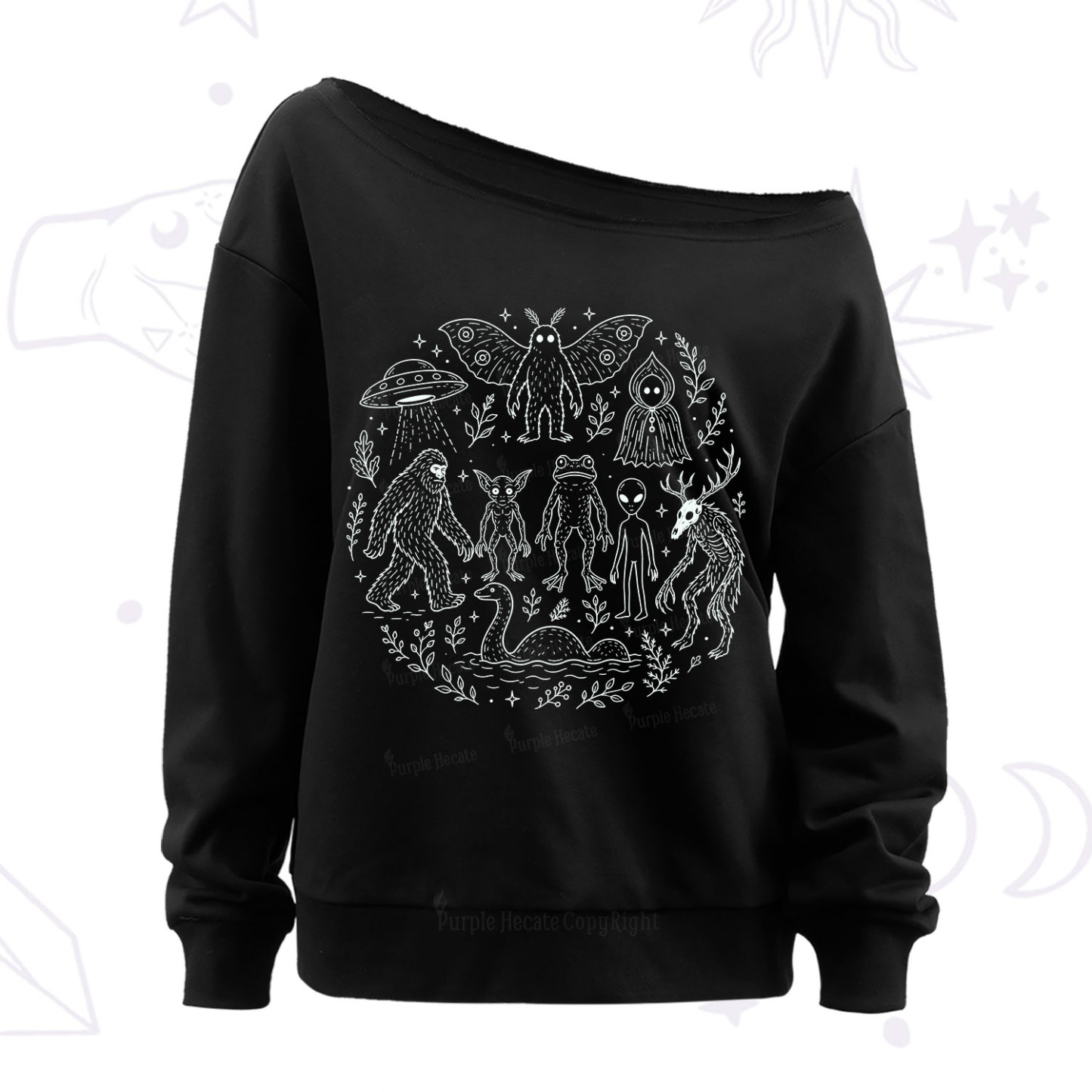 Purplehecate Respect the Locals Cryptid Off The Shoulder Sweatshirt