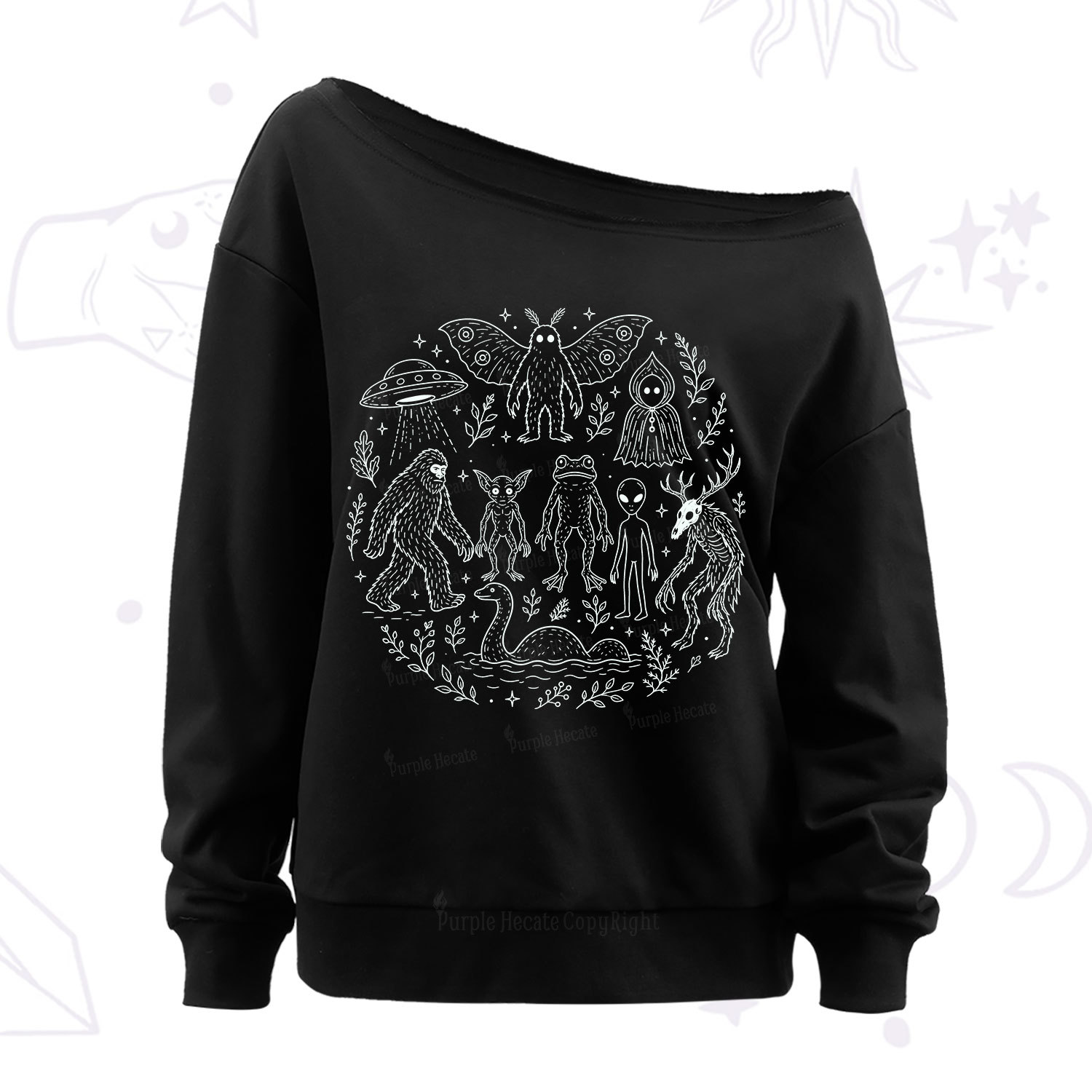 Purplehecate Respect the Locals Cryptid Off The Shoulder Sweatshirt