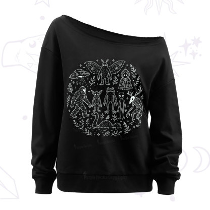 Purplehecate Respect the Locals Cryptid Off The Shoulder Sweatshirt