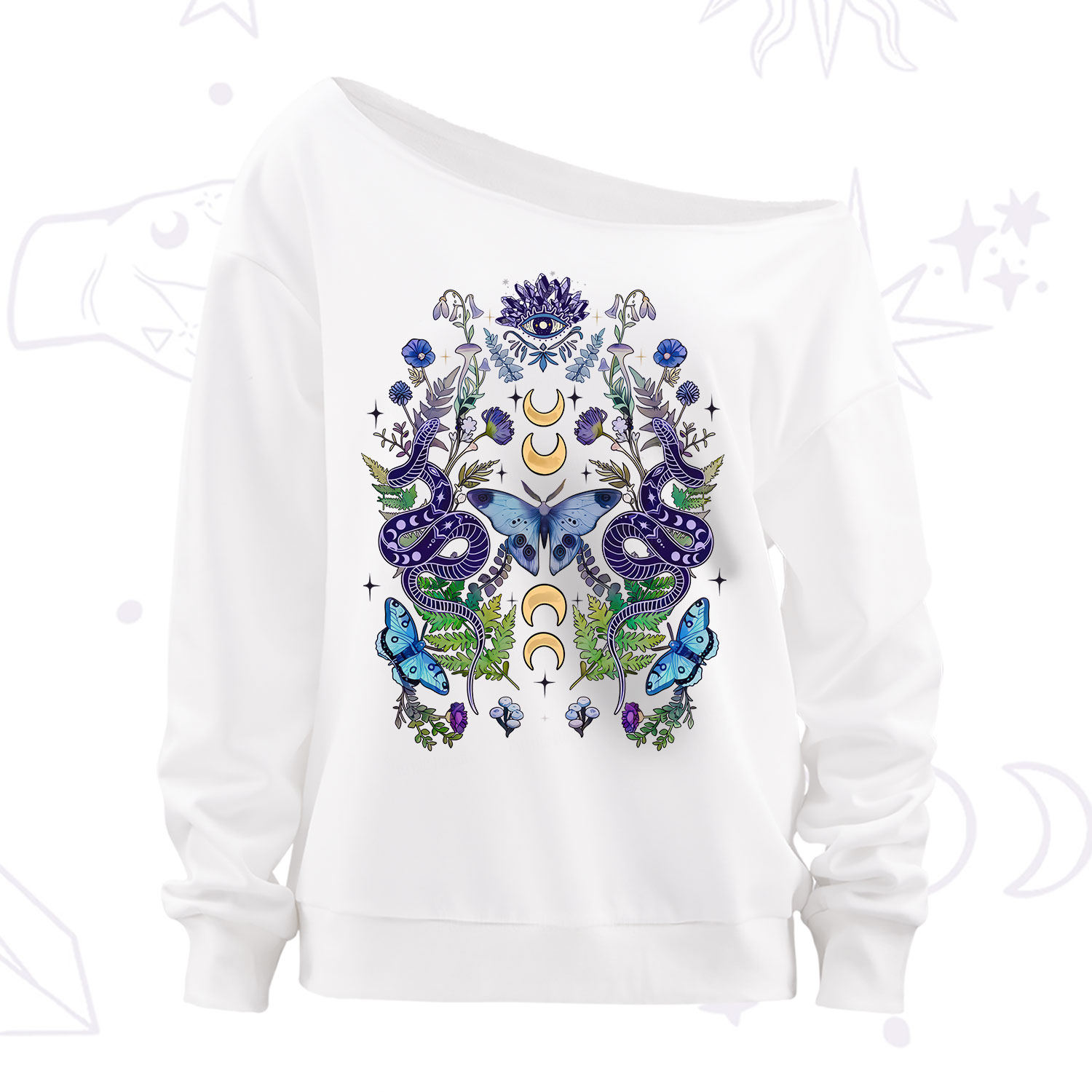 Purplehecate Moon Moth Witchery Off The Shoulder Sweatshirt