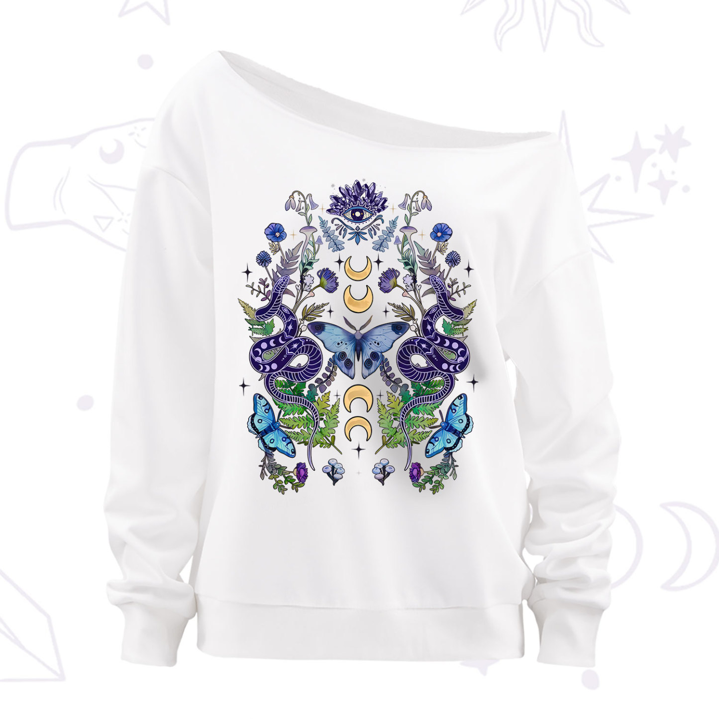 Purplehecate Moon Moth Witchery Off The Shoulder Sweatshirt