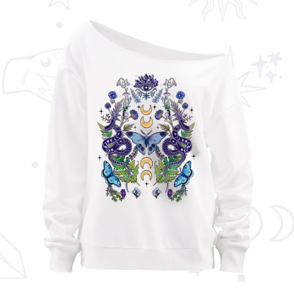 Purplehecate Moon Moth Witchery Off The Shoulder Sweatshirt