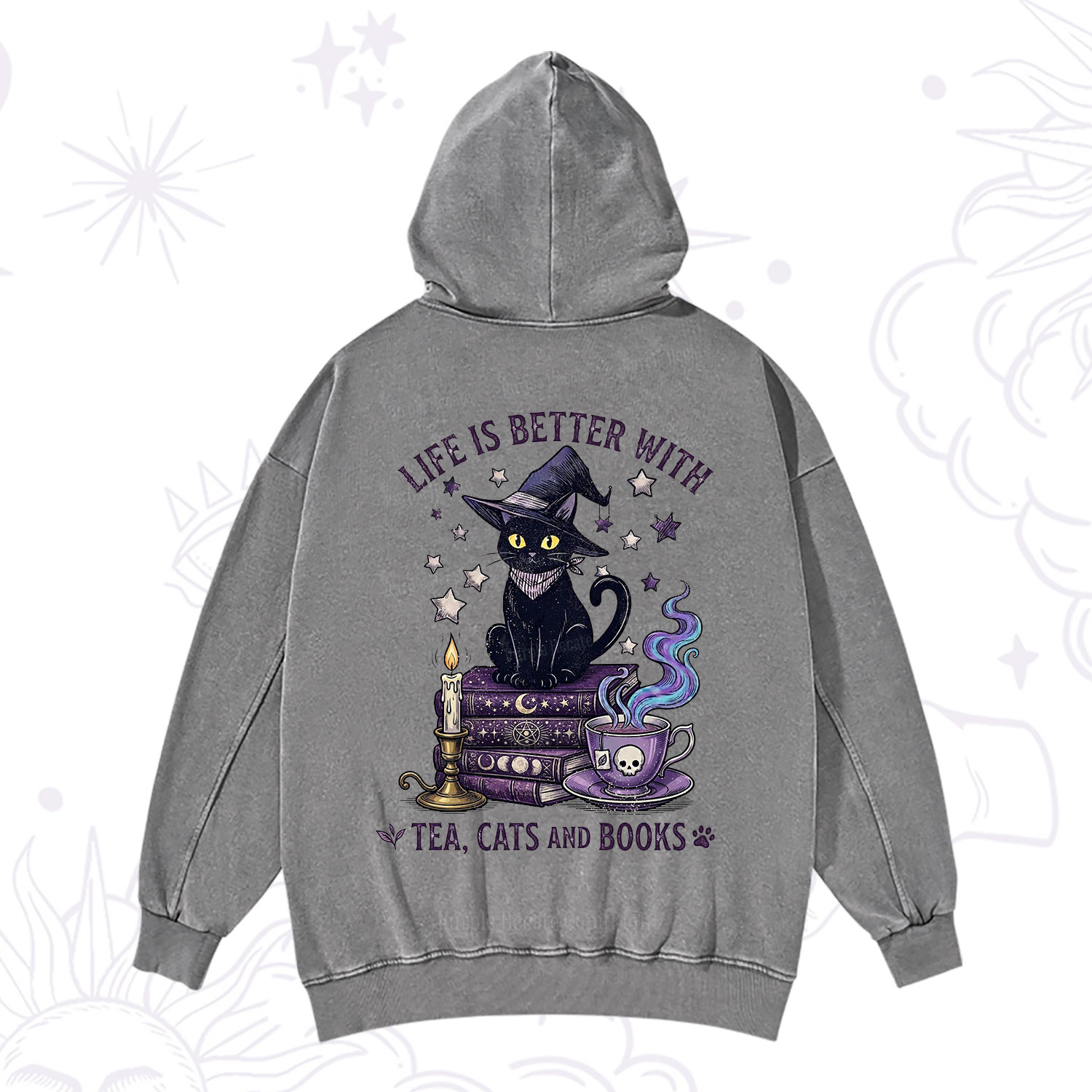 Purplehecate Life Is Better With Cats And Books Washed Hoodie
