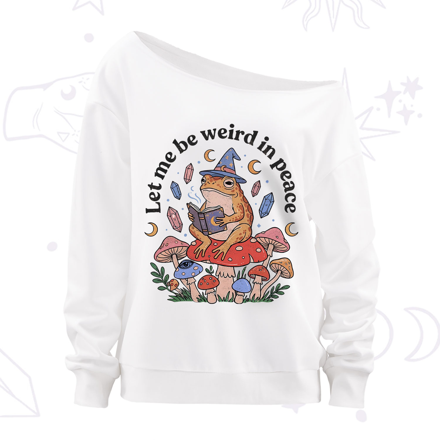 Purplehecate Let Me Be Weird in Peace Frog Off The Shoulder Sweatshirt