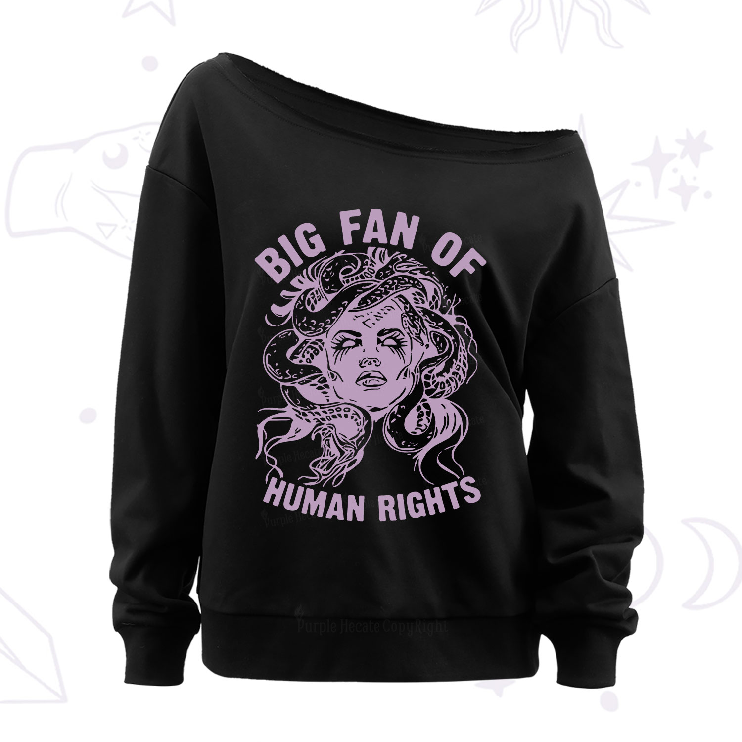 Purplehecate Big Fan of Human Rights Off The Shoulder Sweatshirt