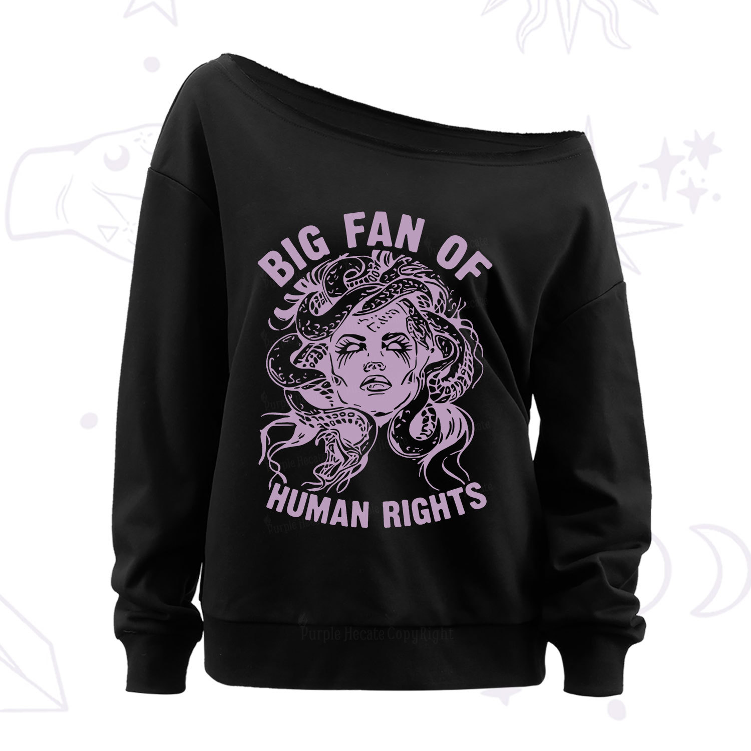 Magic Purplehecate Big Fan of Human Rights Off The Shoulder Sweatshirt