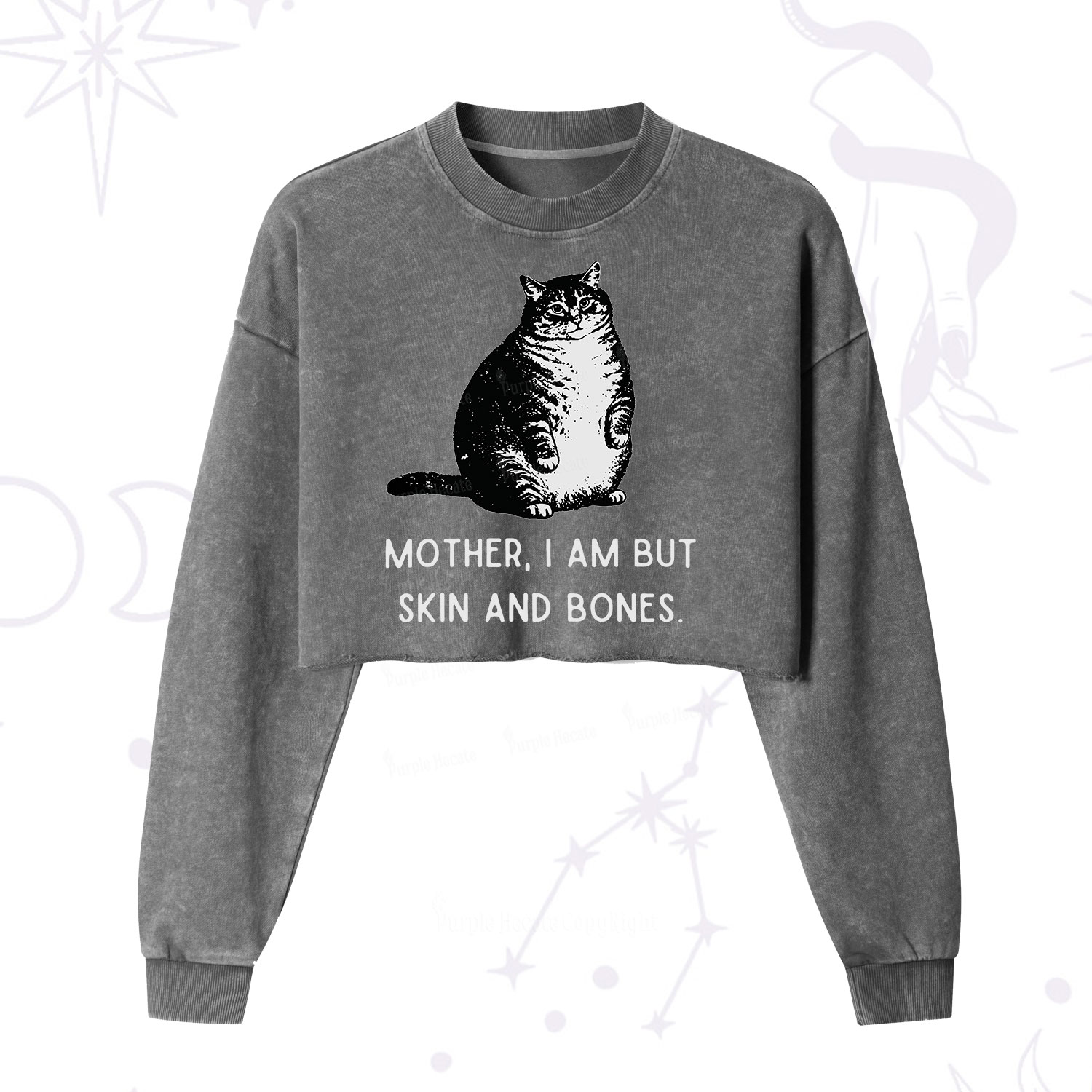 Purplehecate Cat Mother I Am But Skin And Bones Cropped Washed Sweatshirt