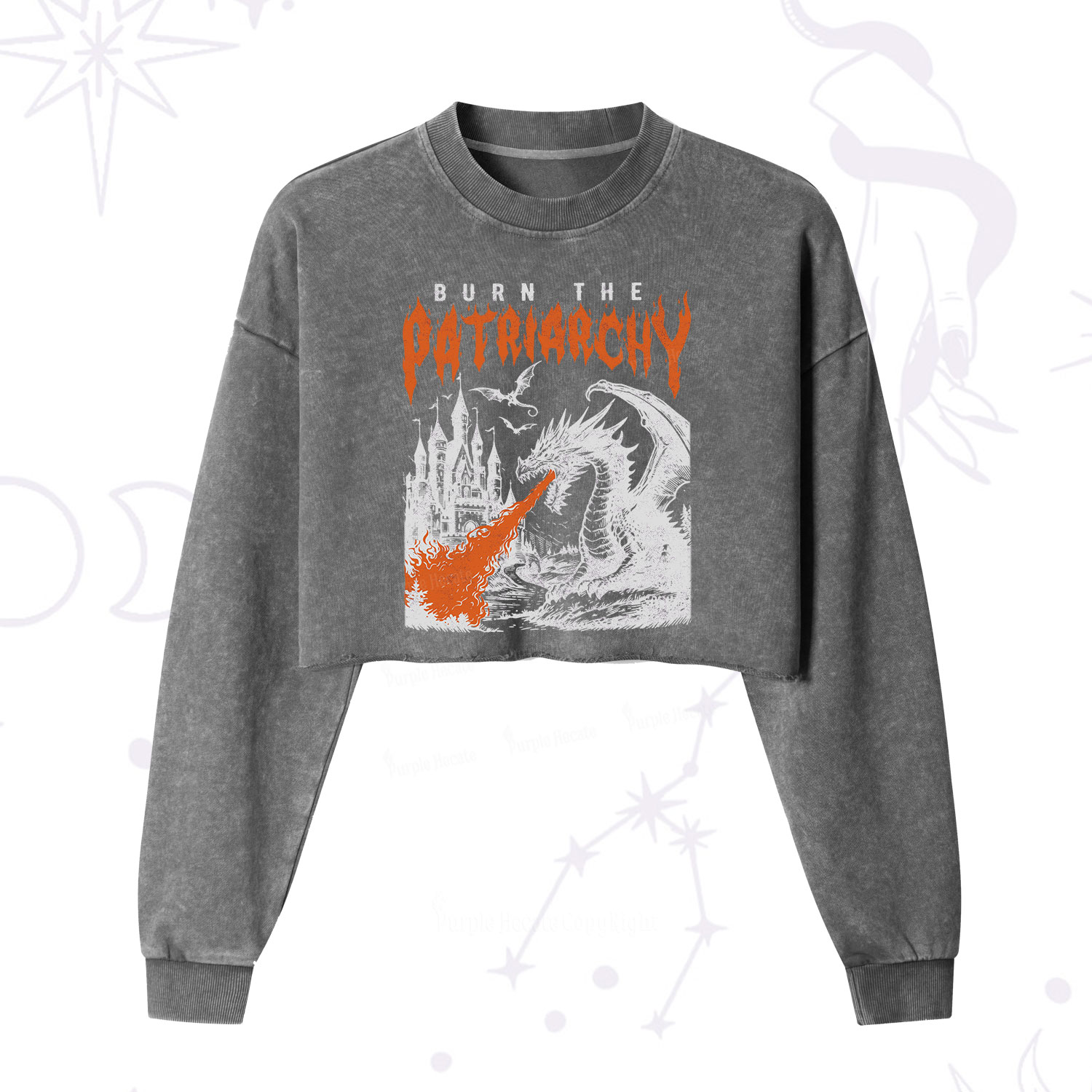 Purplehecate Burn the Patriarchy Dragon Cropped Washed Sweatshirt