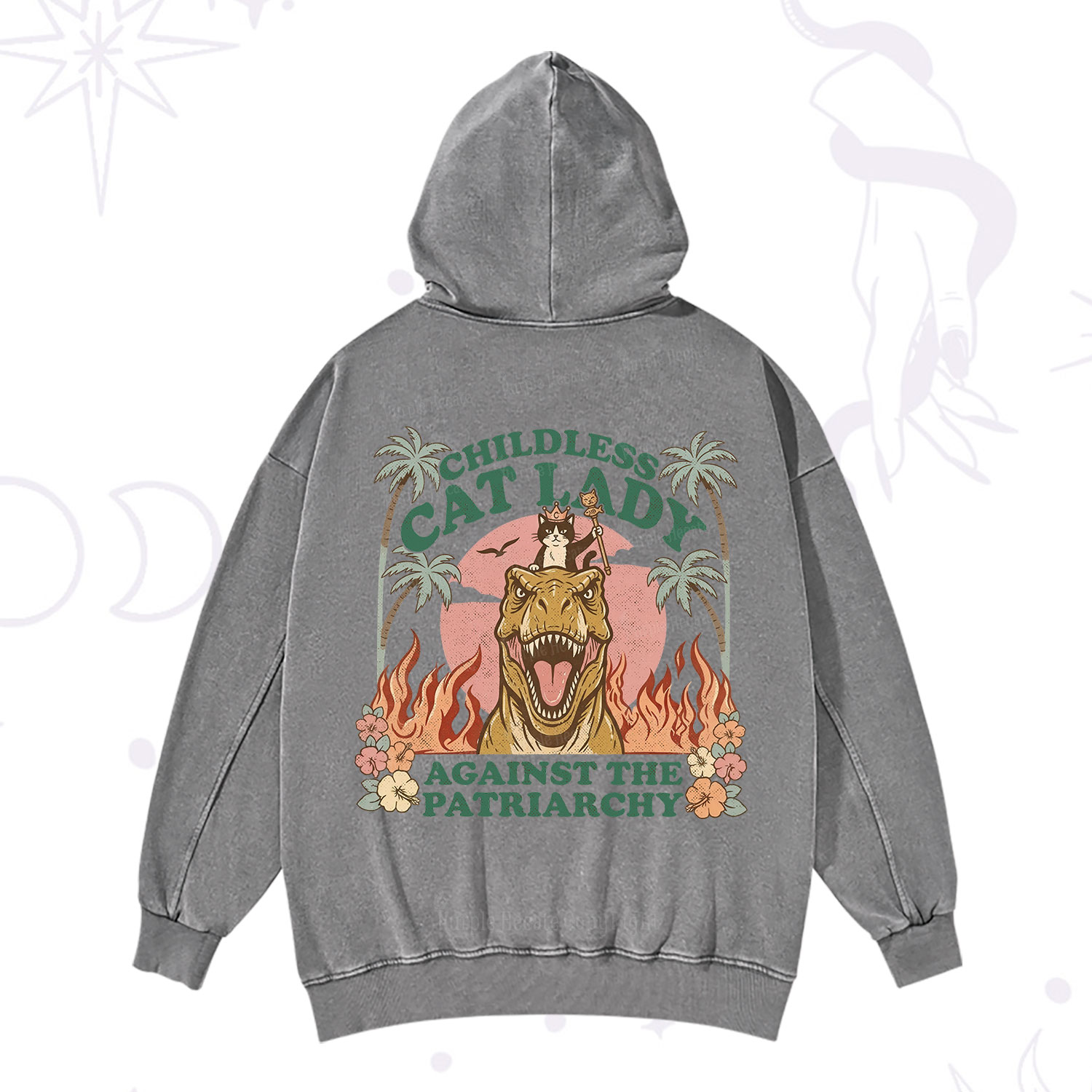 Purplehecate Childless Cat Lady Burn the Patriarchy Washed Hoodie