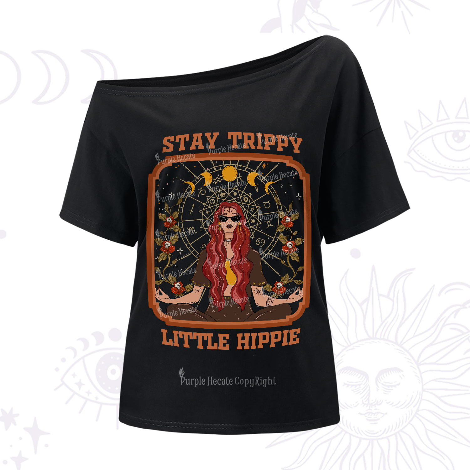 Purplehecate Stay Trippy Little Witchy Hippie-Shoulder T-Shirt