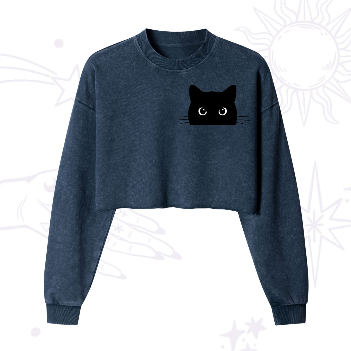 Purplehecate Black Cat Cropped Washed Sweatshirt