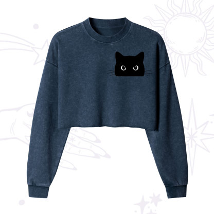 Purplehecate Black Cat Cropped Washed Sweatshirt