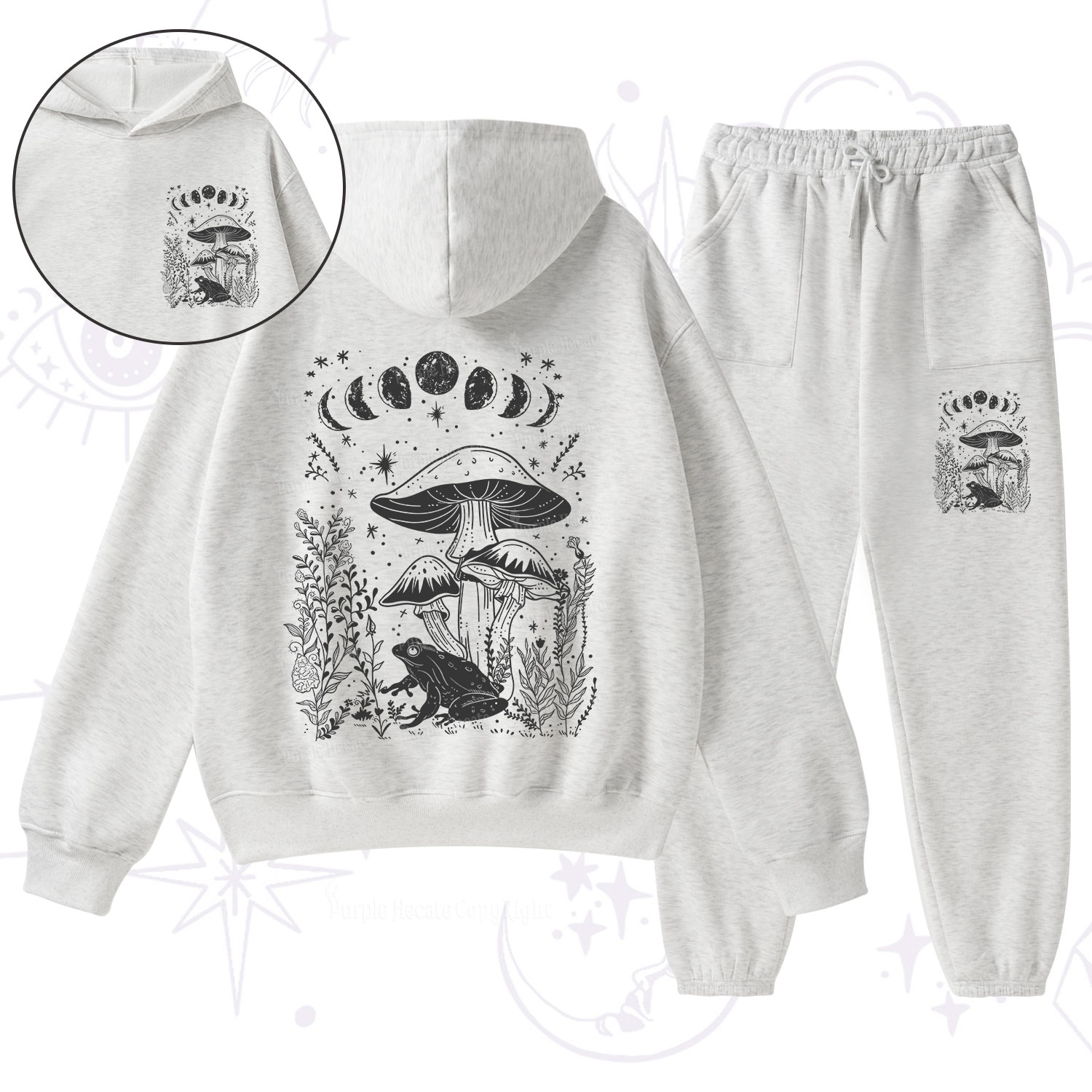 Purplehecate Celestial Frog Mushrooms Fleece Hoodie Suit